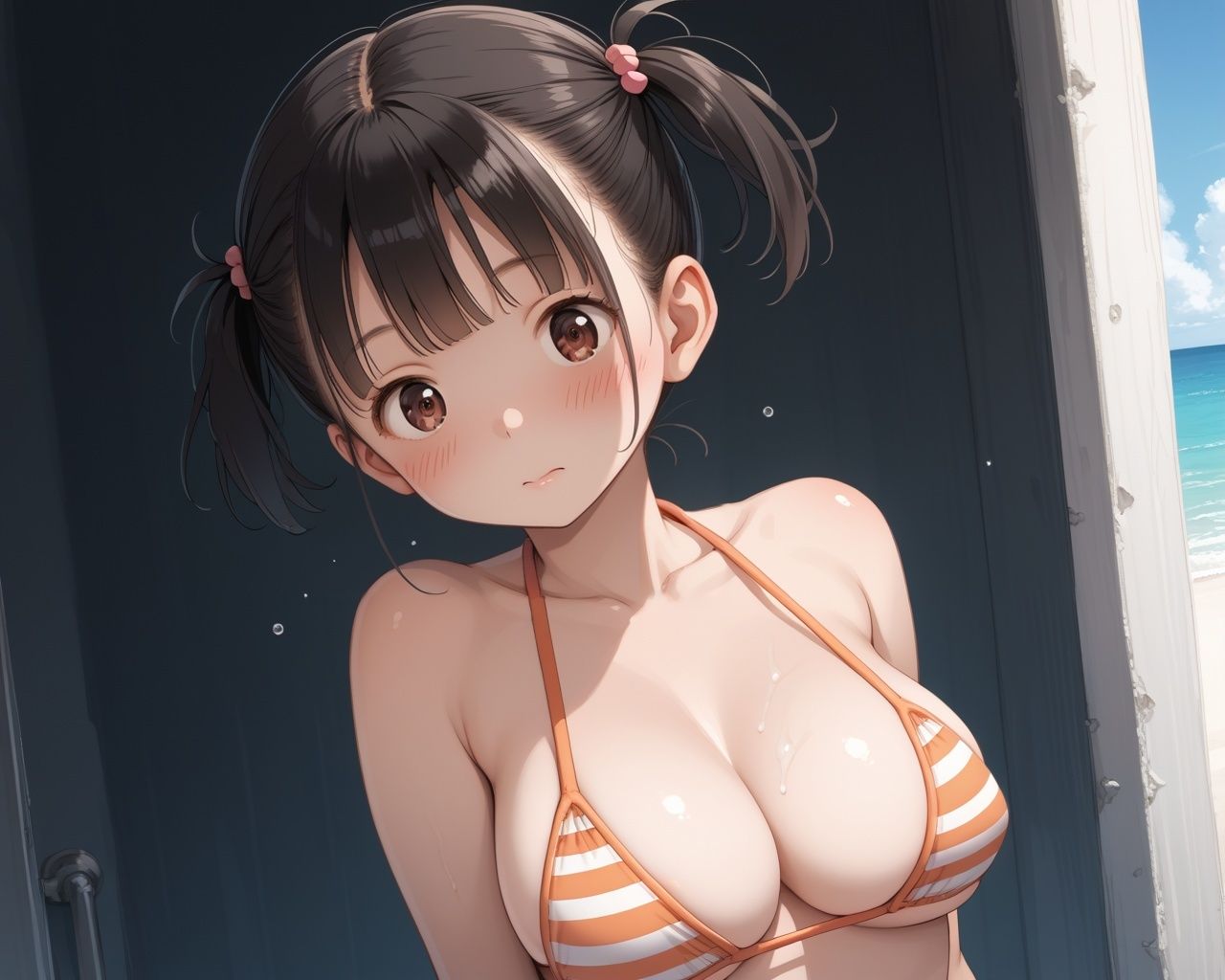 サンプル画像3:巨乳ロリ卑猥温泉 水着孕ませプレイ(あめりかん極太ロリロリそーせーじ) [d_559059]