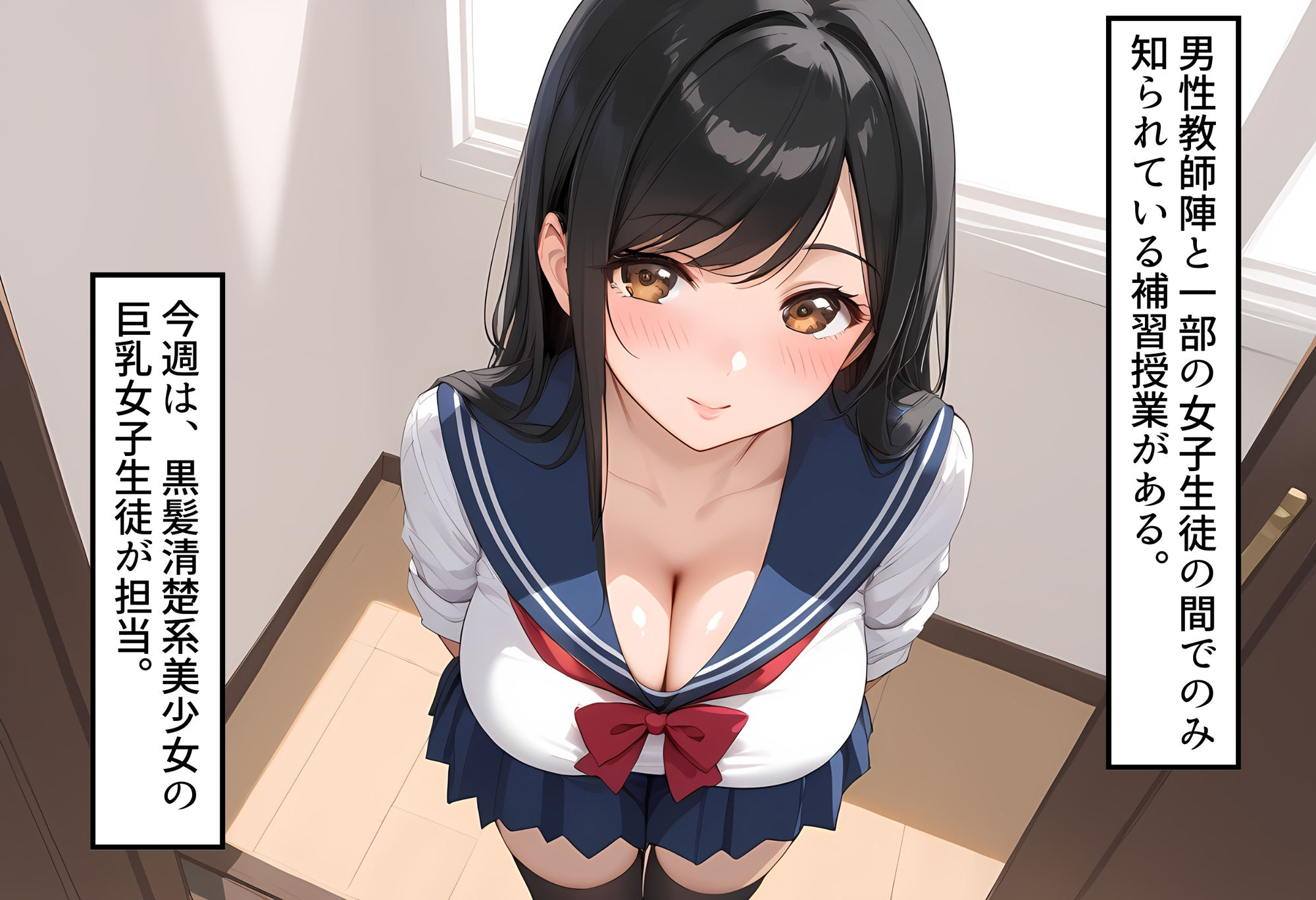 サンプル画像1:黒髪清楚系巨乳女子校生が担当  教師ちんぽあまあま補習授業(どまんなか) [d_559335]