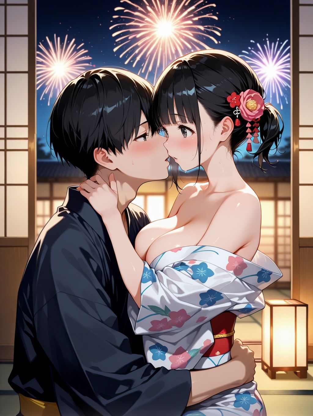 サンプル画像1:花火大会の夜、僕は田舎娘と夢中で中出しセックスをした(デカめろん) [d_559429]