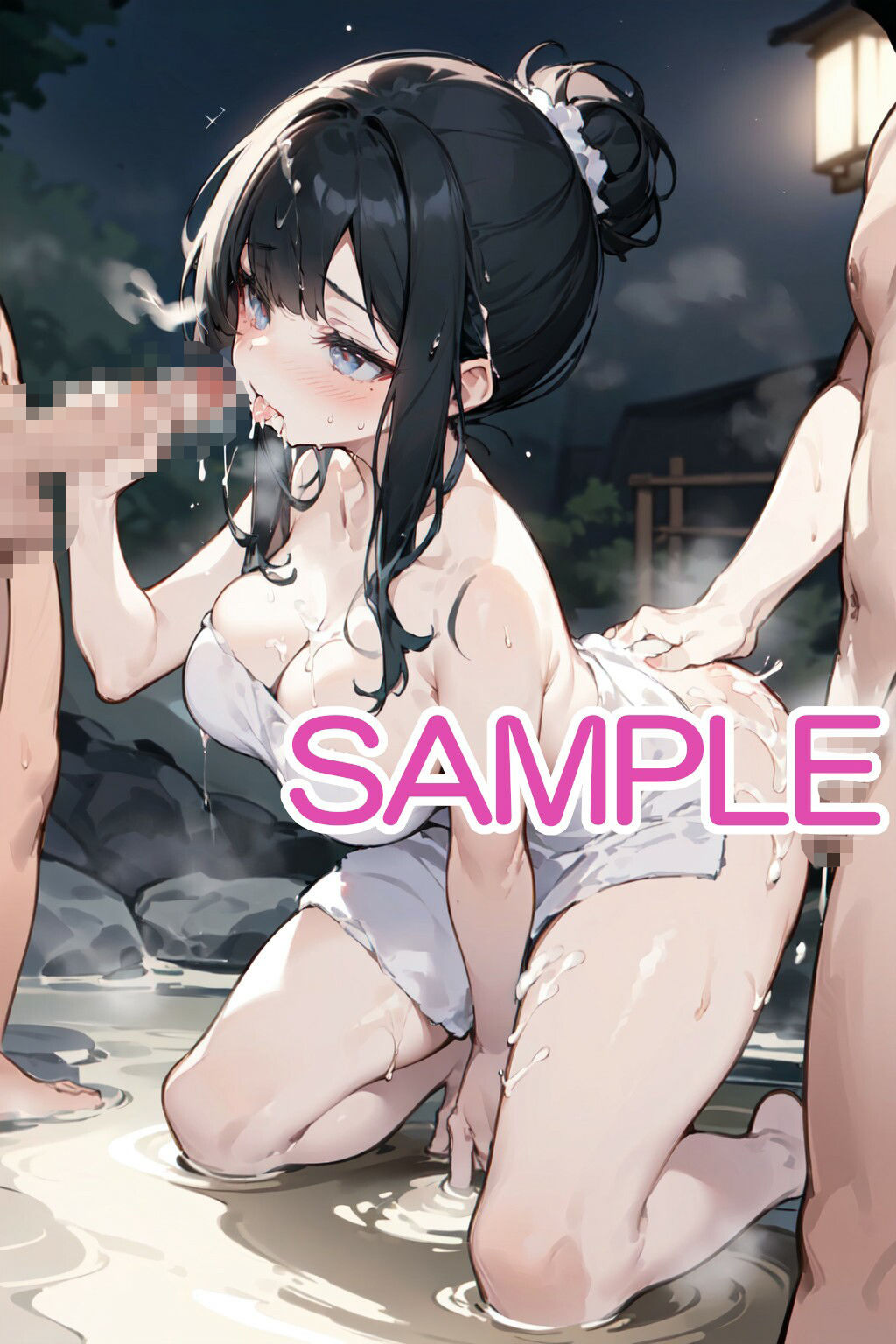 サンプル画像5:黒髪ハーフアップな女の子と温泉で・・・(へびの皮) [d_559436]