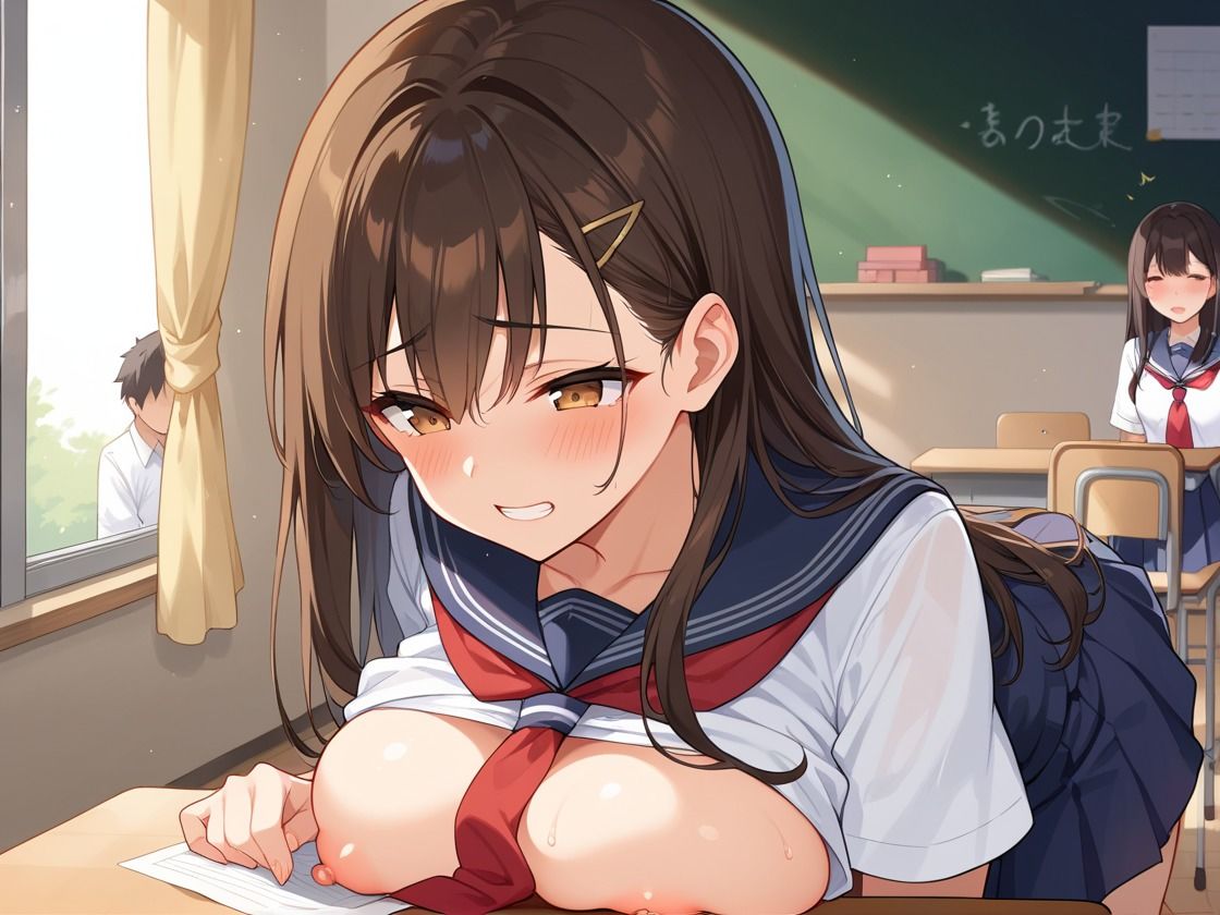 巨乳女子◯生 教室内で大胆M字開脚!? 全裸で着衣で恥じらいセ◯クス 画像2