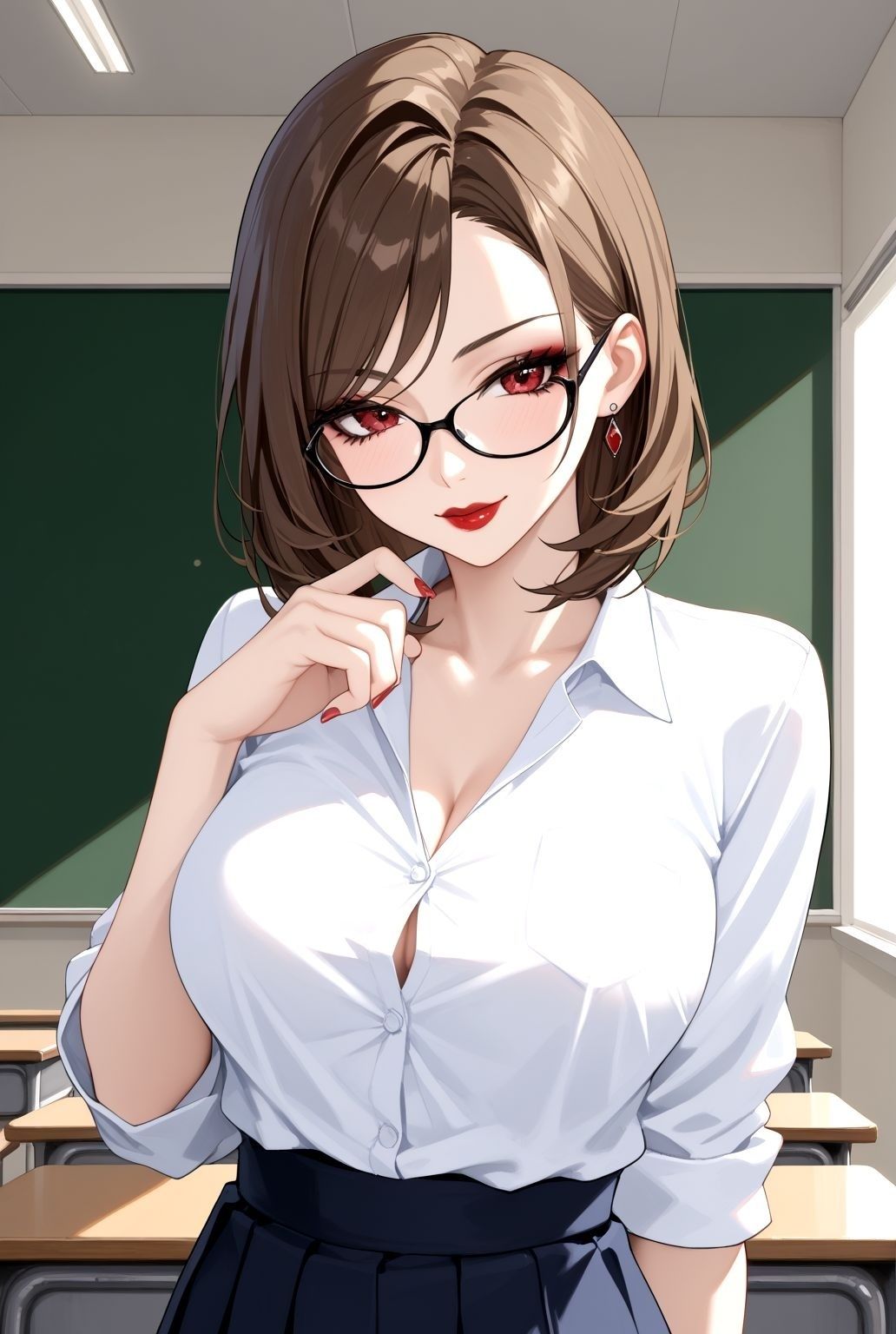 知的で美しい巨乳教師と教室で…魅惑のマダムとのひととき 画像1