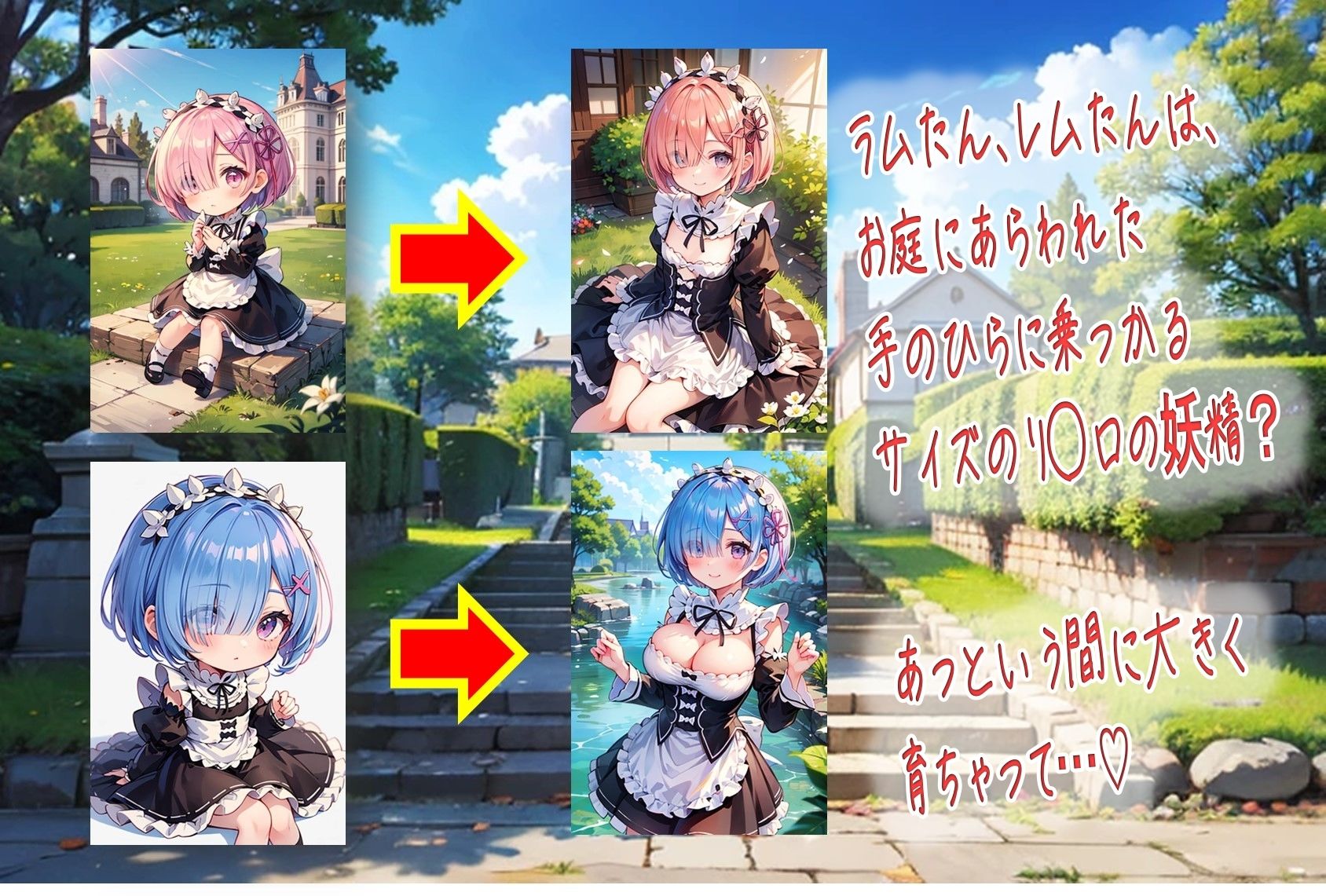 サンプル画像1:ラムたんとレムたん-庭に迷い込んだリ〇ロの妖精（メイド）-(くまとねこ屋) [d_561015]