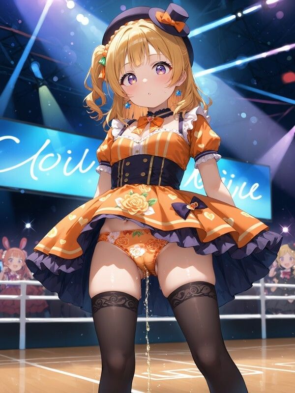 サンプル画像1:アイドルっぽいかわいい女の子がパンツをはいたままおしっこをおもらししている画像集(えっふぇれ) [d_561441]