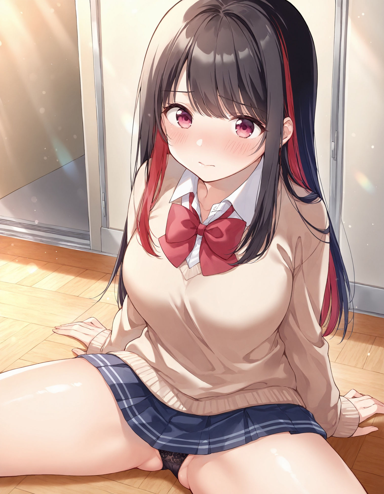 制服女子の開脚パンチラ 画像1