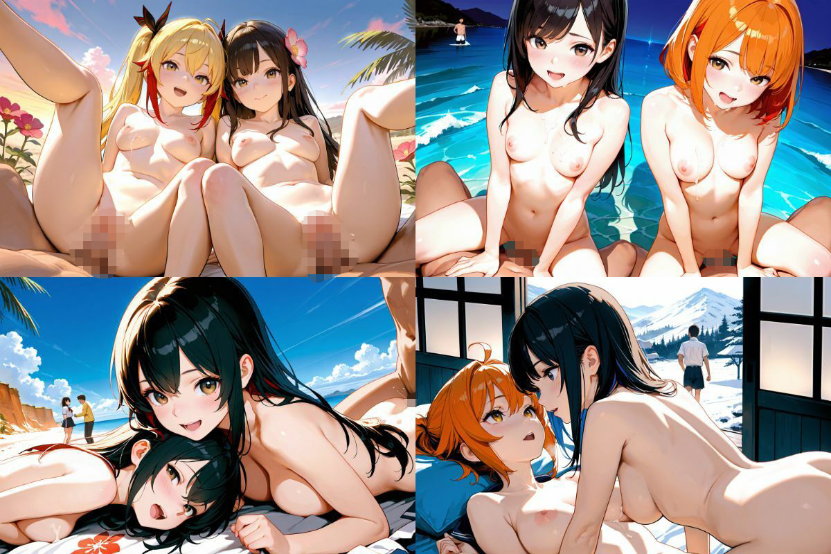 サンプル画像2:2人の超絶かわいいレズ美少女と乱交3P野外セックス！【1536×1024高画質サイズ！SDXL美麗画像厳選300枚以上！】(あにまーと☆アニマート) [d_562697]