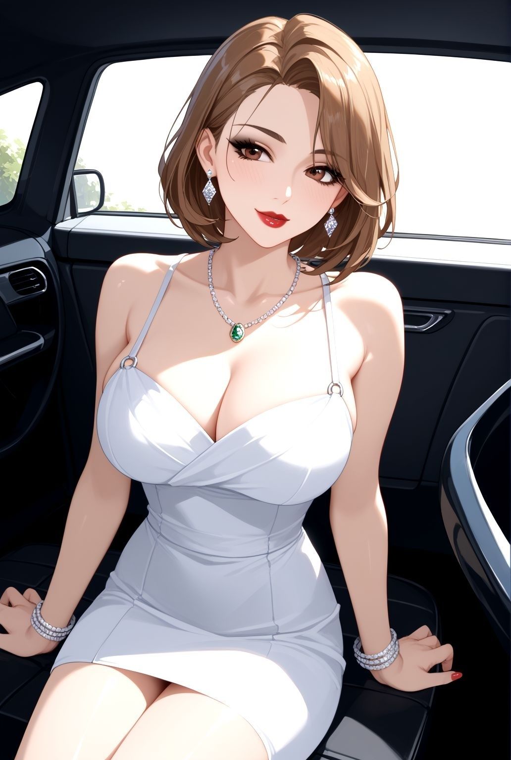 車内で繰り返される快楽、屋外で巨乳熟女の誘惑 画像1