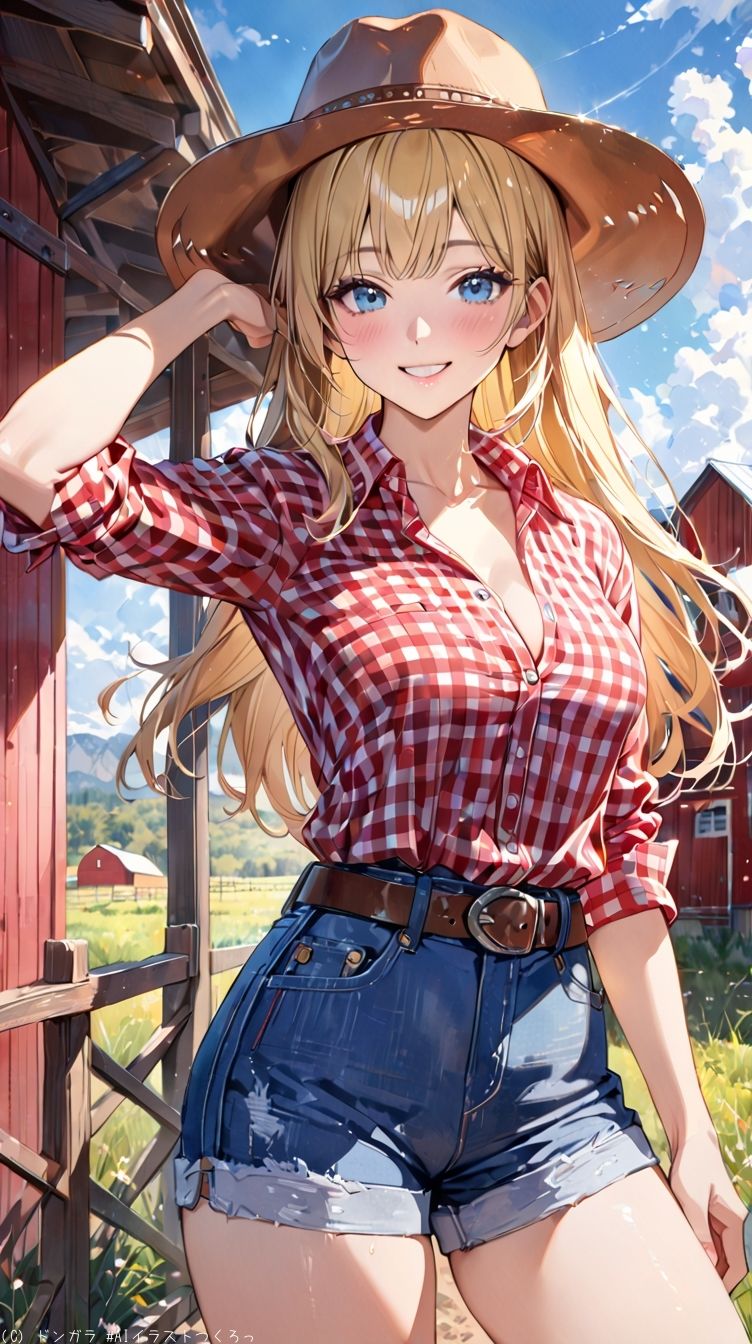 サンプル画像1:AIイラストCG集76  ザ・露出 in アメリカ南部の農場  ジョリーン・マクレーン(ドンガラAI美少女イラスト支部) [d_564027]