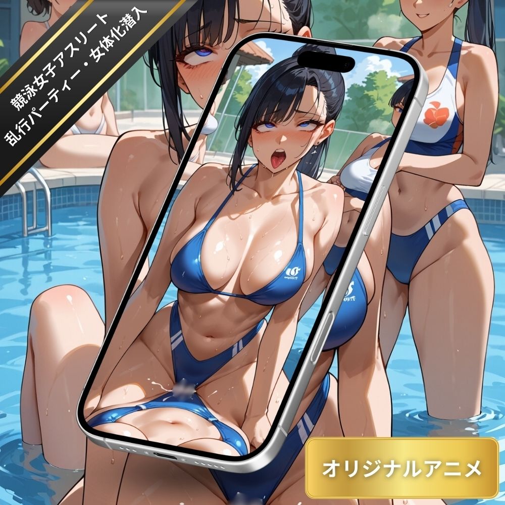 競泳女子アスリートの乱行パーティーに女体化して潜入！プールでぬるぬるのおまんこをすり付ける女子たち・大量潮吹きしながら絶頂【変態エロアニメ】 画像3