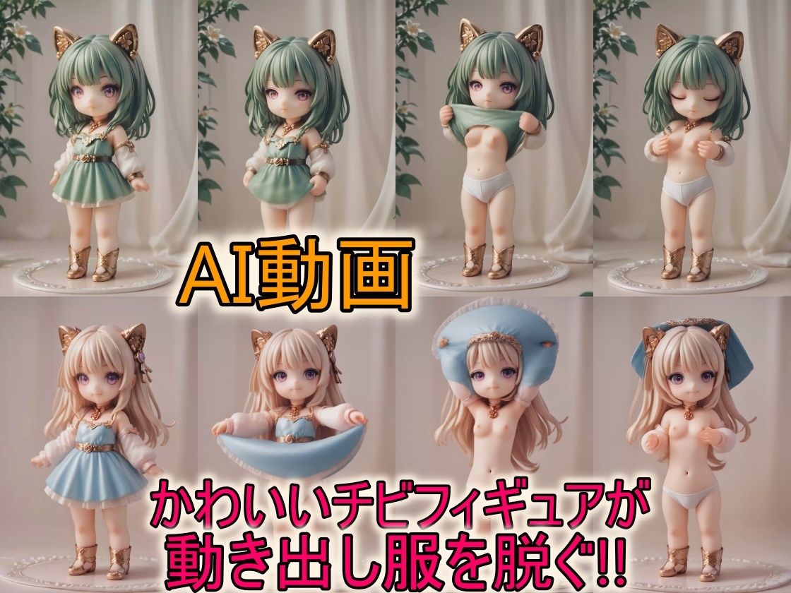秒間60フレームで滑らかにアニメーションします『【AI動画】かわいいチビフィギュアが動き出し服を脱ぐ』1