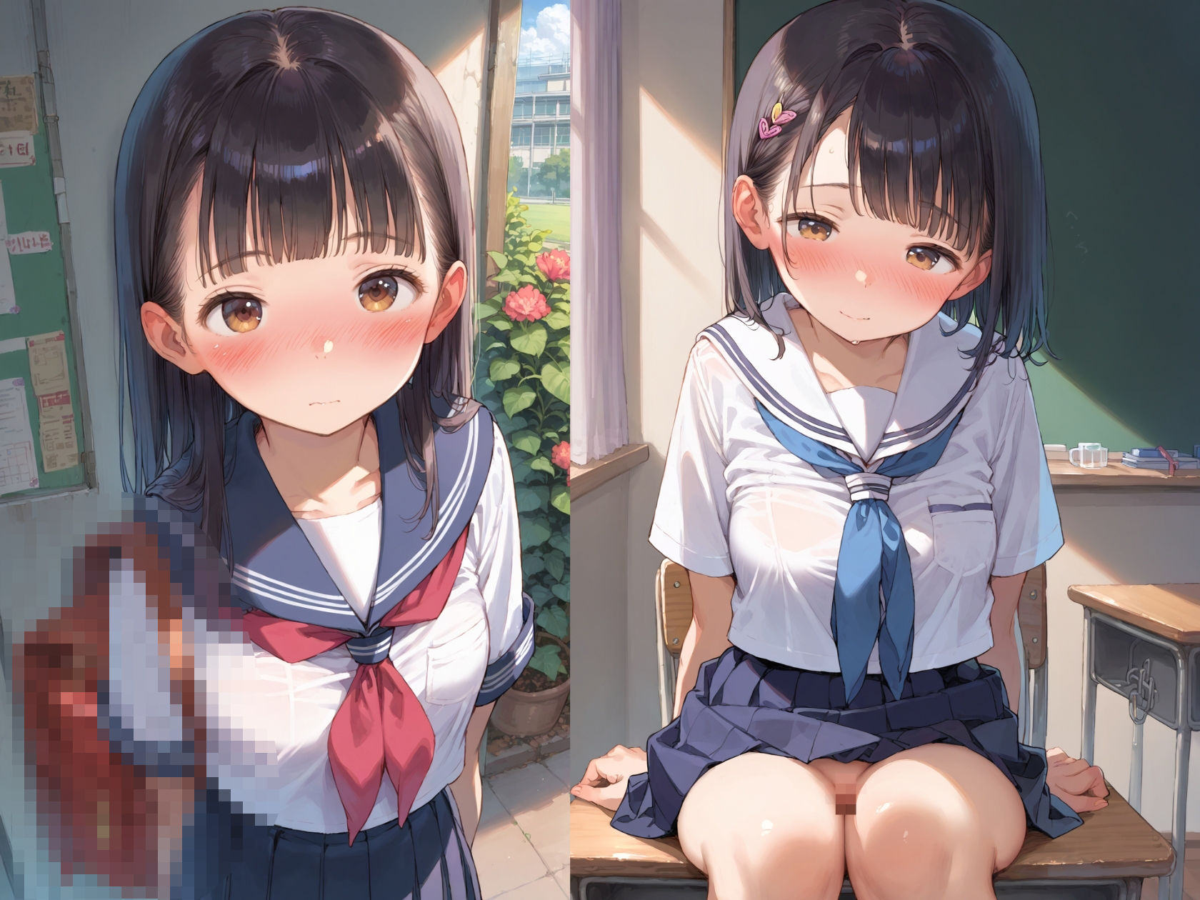 【透け乳首少女がエロすぎて我慢できない男子達】思春期男子の楽園 画像1