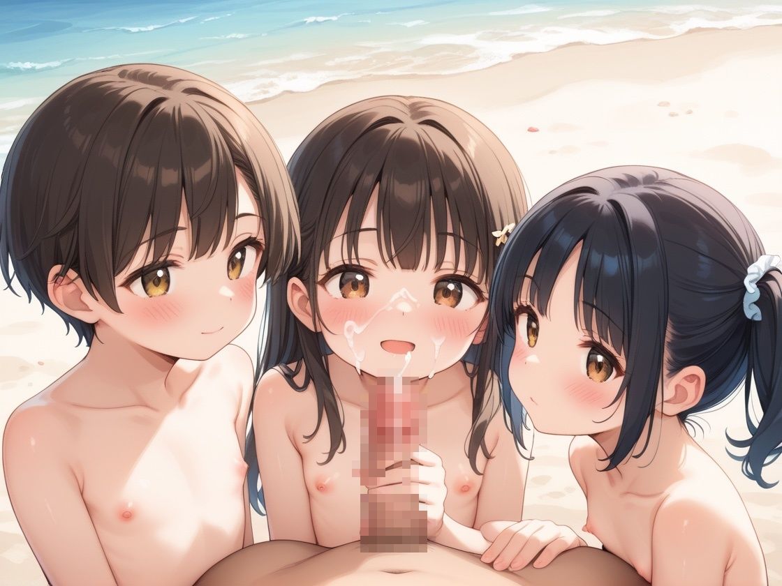 ビーチでロリ少女を集団性指導しました_0
