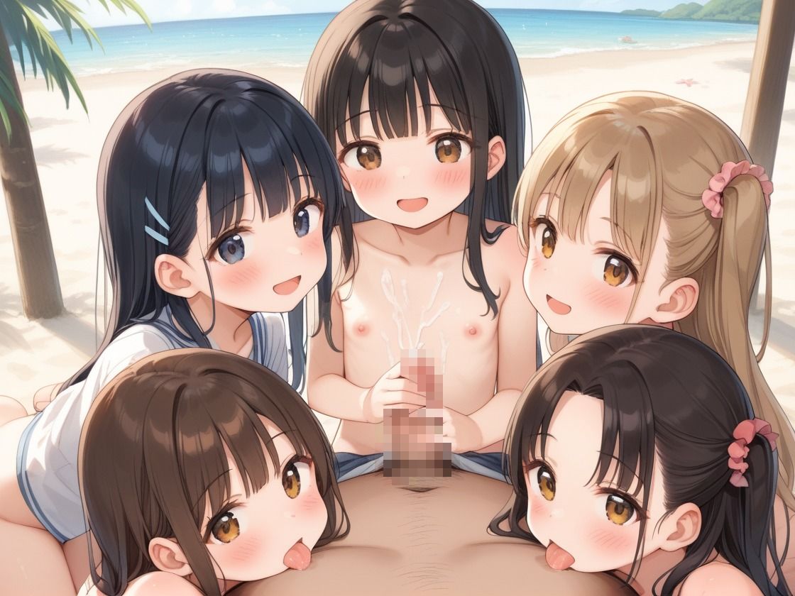 ビーチでロリ少女を集団性指導しました_1