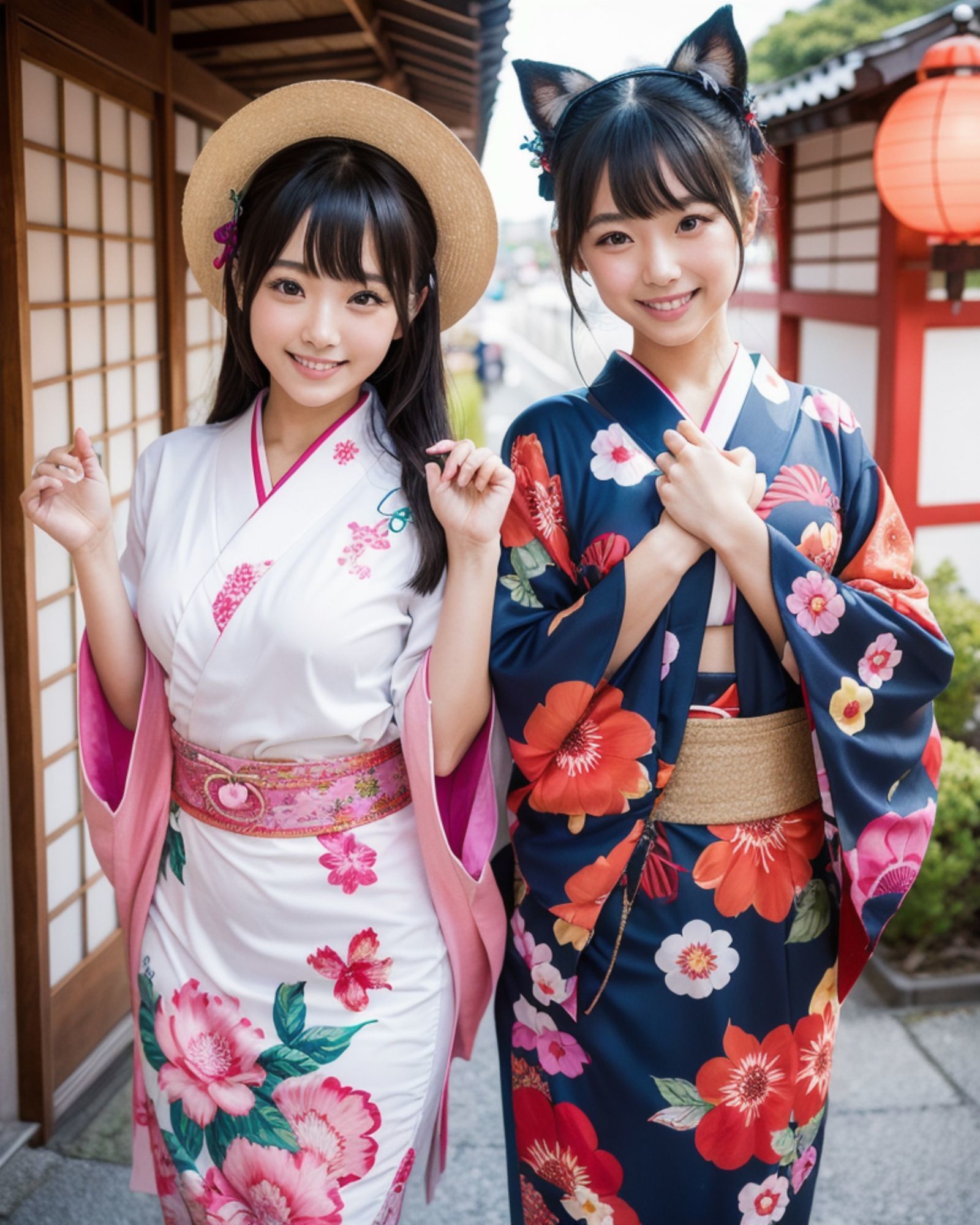 サンプル画像2:プレミアム美少女 2人組  着物コスプレ  モザイク無し(プレミアムとうもころし) [d_565695]