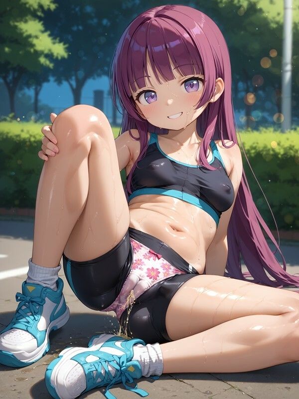 スパッツっぽいのをはいたかわいい女の子がパンツをはいたままおしっこをおもらししている画像集2 画像5