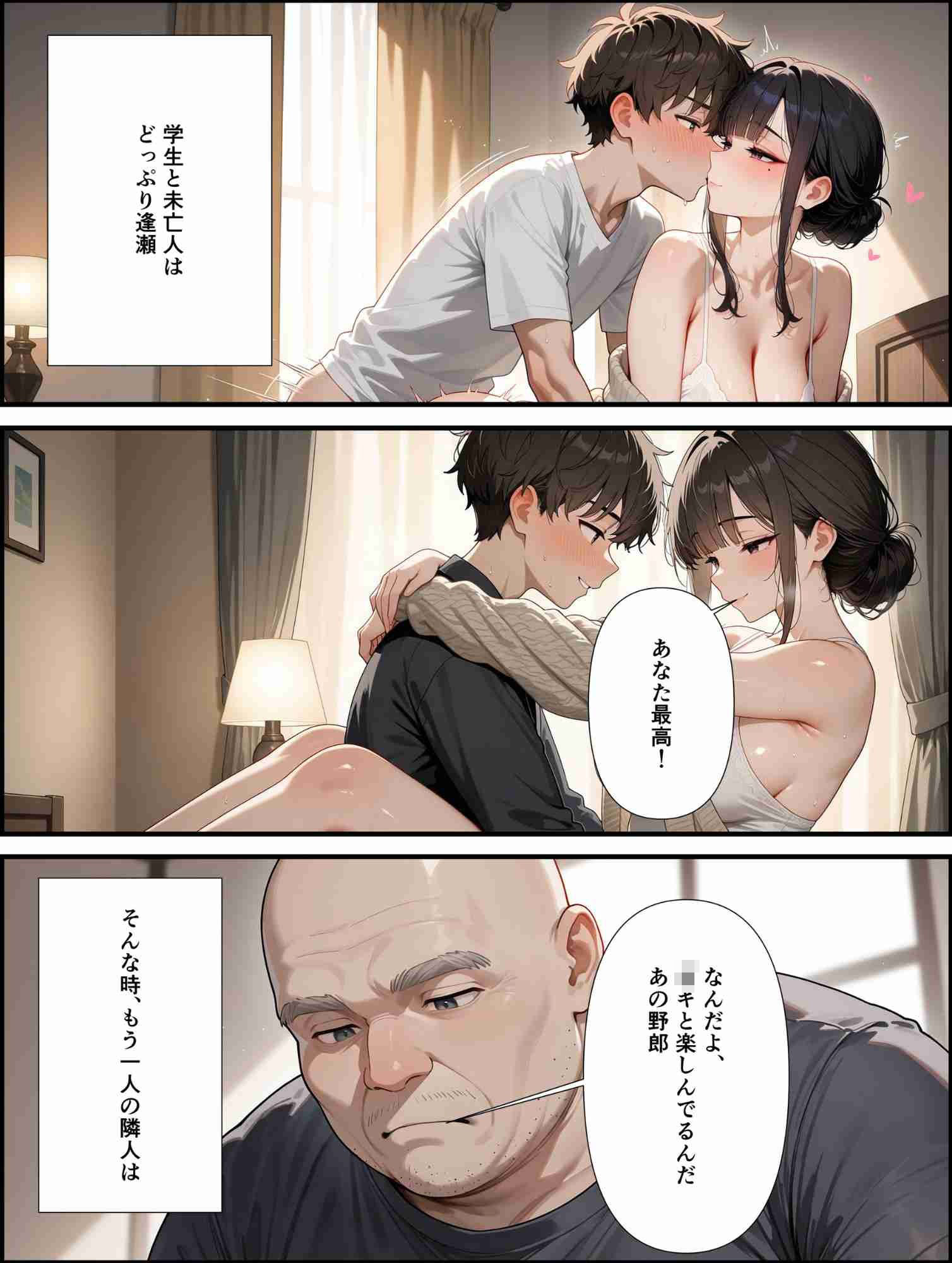 壁越しの喘ぎ声〜気になって覗いたら未亡人が誘ってきた 画像8
