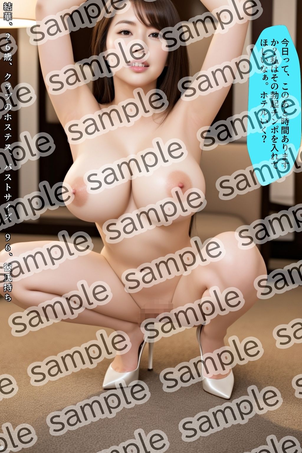 サンプル画像6:爆乳美女がワキを見せながら、ハイヒールでしゃがみポーズ vol.2(あらぶるま18＋) [d_566917]