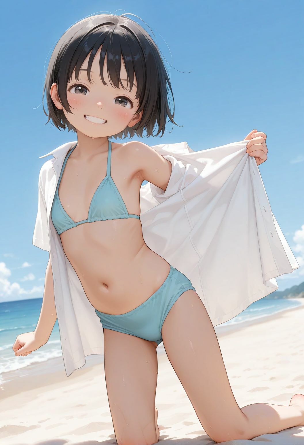 真夏のヌーディストビーチでつるぺた少女を種付けしまくる1