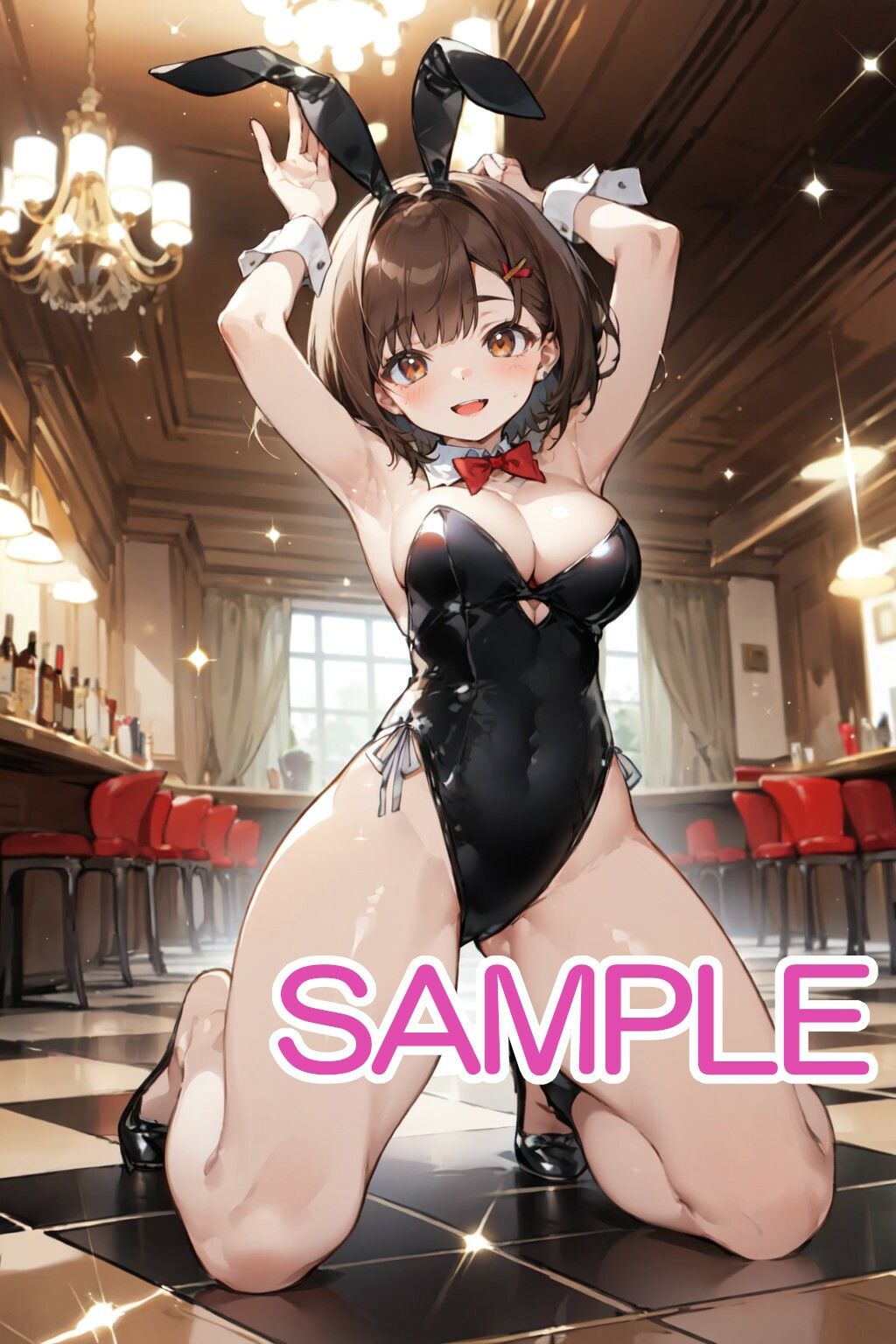 サンプル画像1:茶髪ショートで黒バニーガールな女の子とバーで・・・(へびの皮) [d_567232]