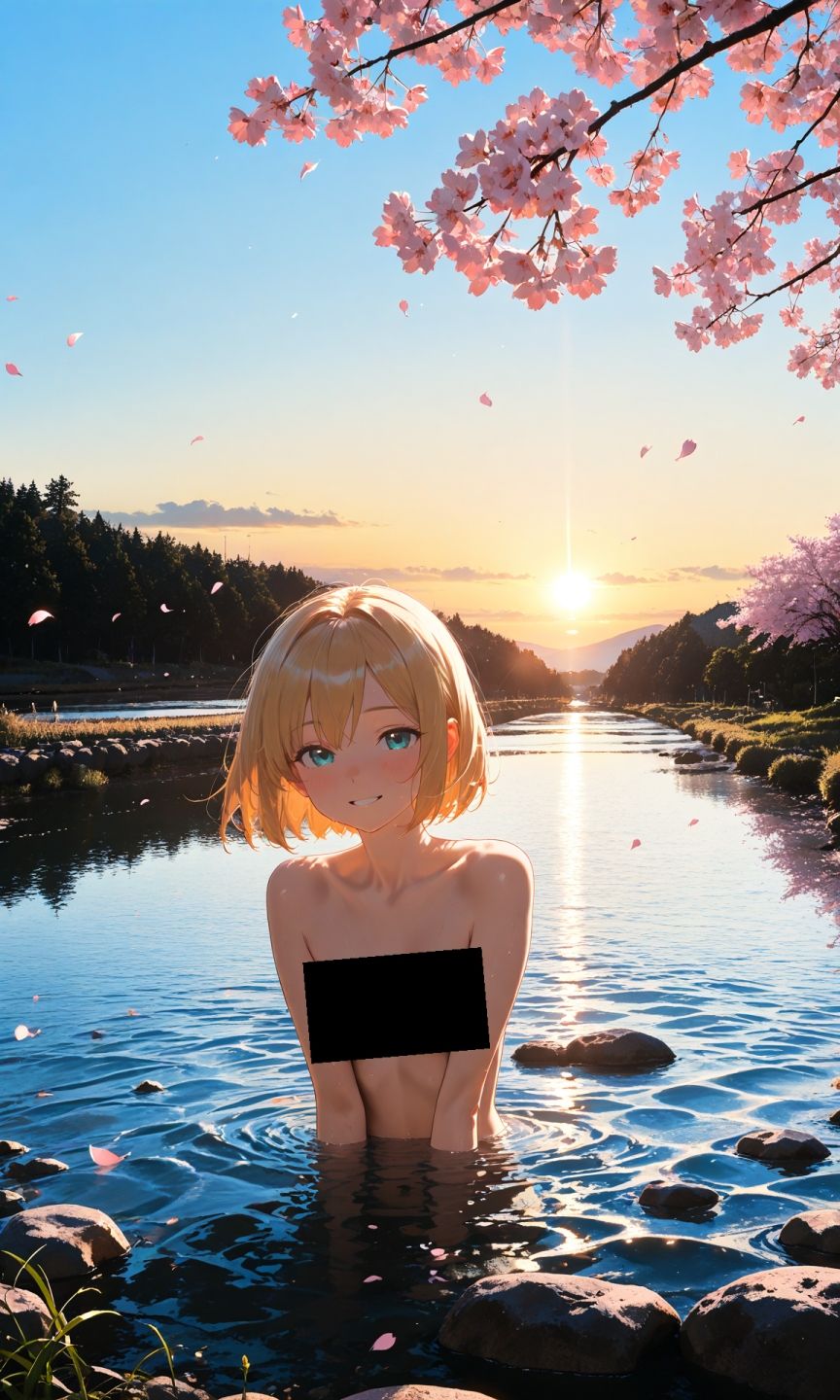 金髪貧乳美少女のえっちな写真集vol.23〜春の晴れた朝の川編〜 画像5