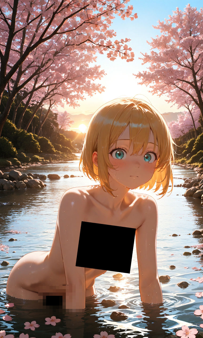 金髪貧乳美少女のえっちな写真集vol.23〜春の晴れた朝の川編〜 画像6