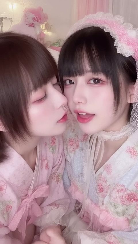 【動画】キス寸前、でもまだ…舐めてる。AI百合舐めキス映像 画像1