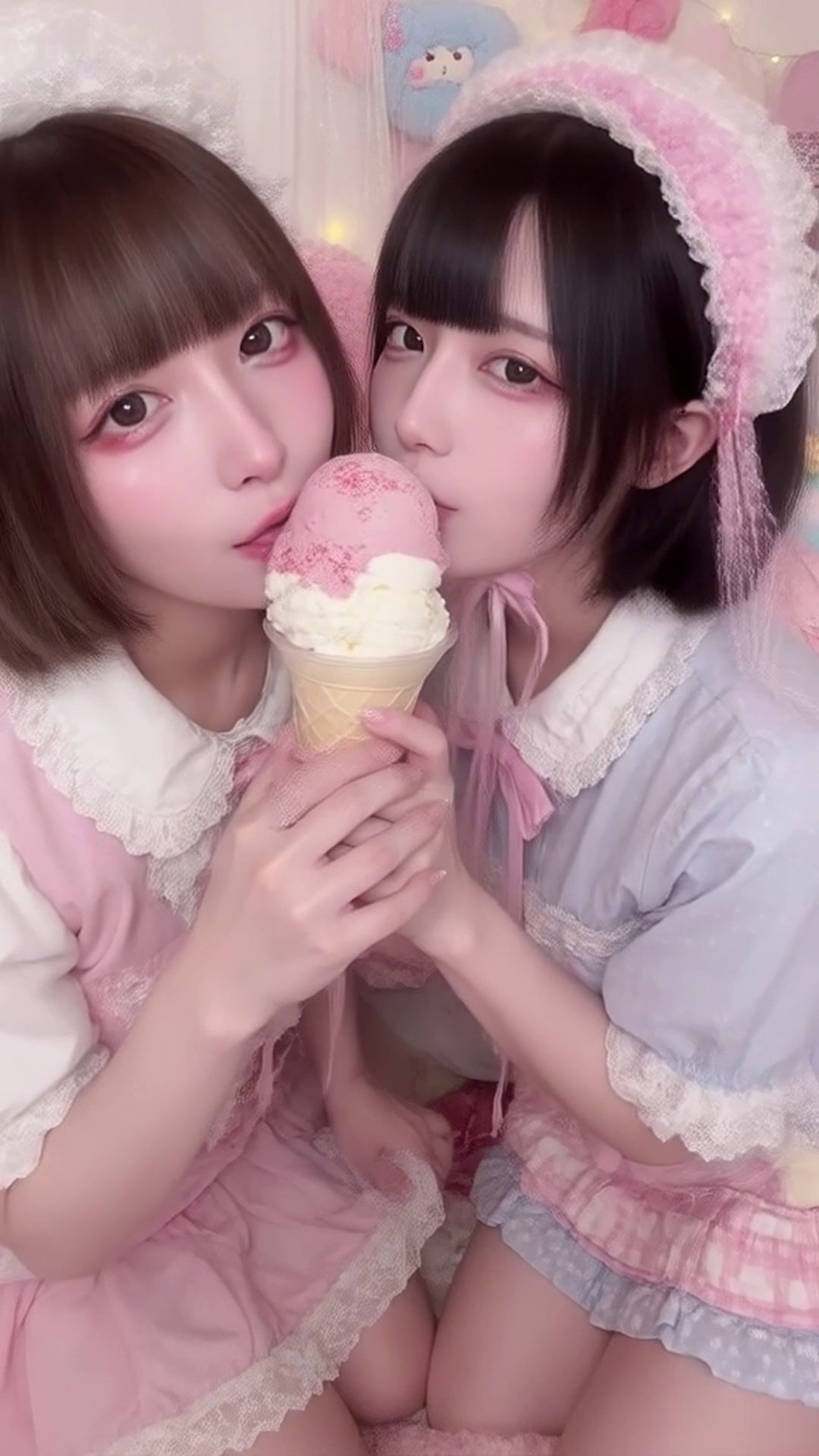 【動画】キス寸前、でもまだ…舐めてる。AI百合舐めキス映像 画像3
