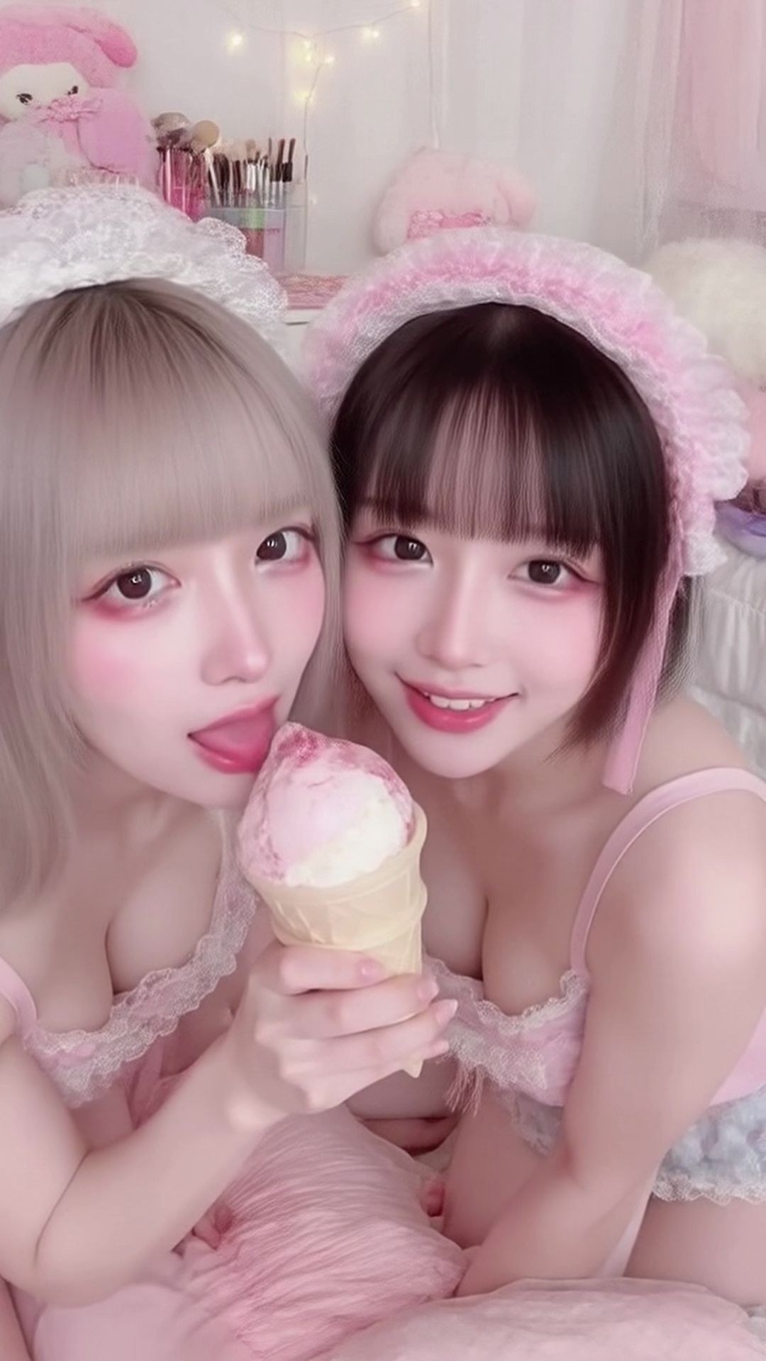【動画】キス寸前、でもまだ…舐めてる。AI百合舐めキス映像 画像4