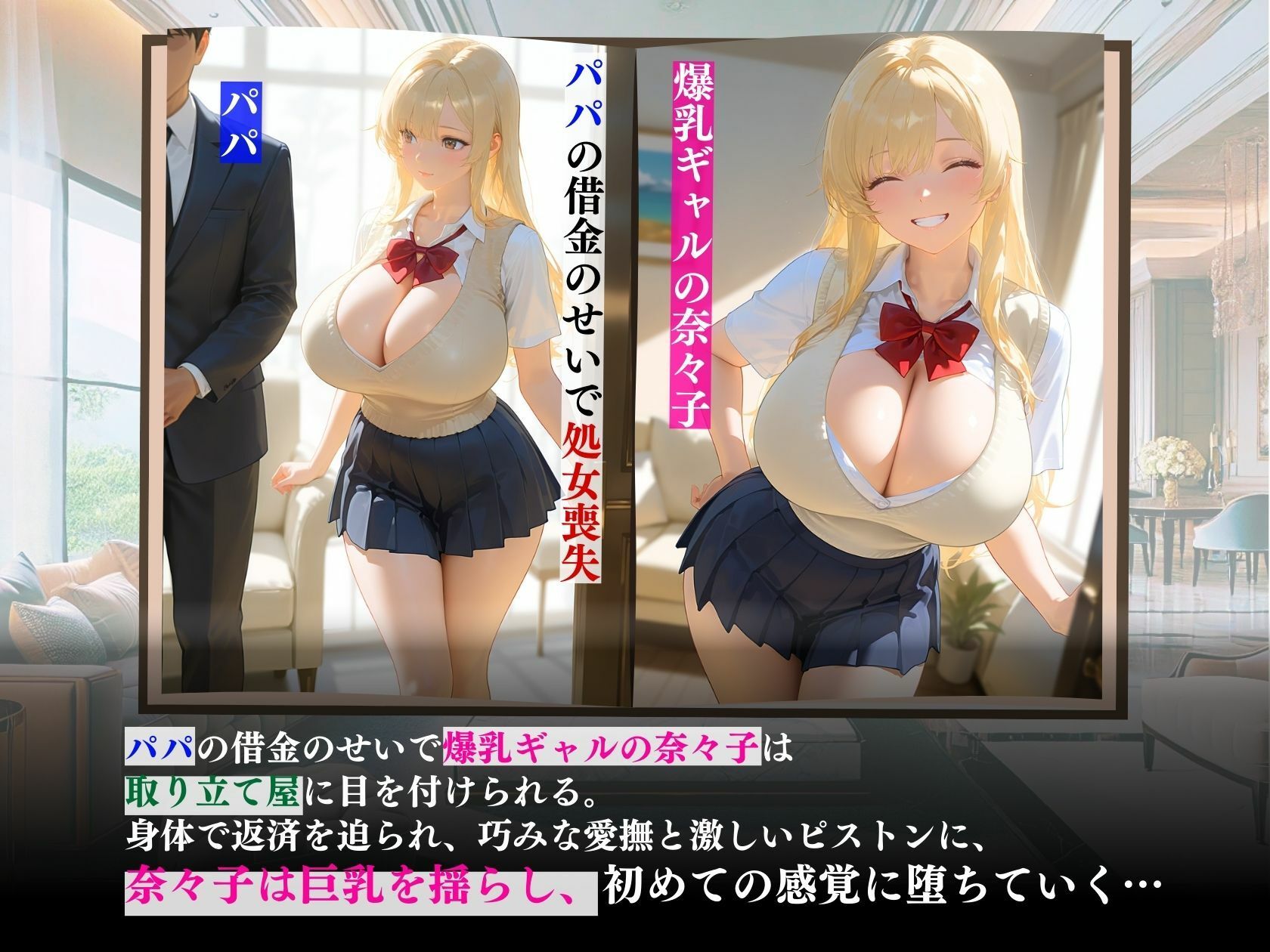 サンプル画像1:借金返済の肉便器のパパの代わりに返済爆乳ギャル処女献上「ダメ、もうズンズンしないで…」(推し娘) [d_568433]