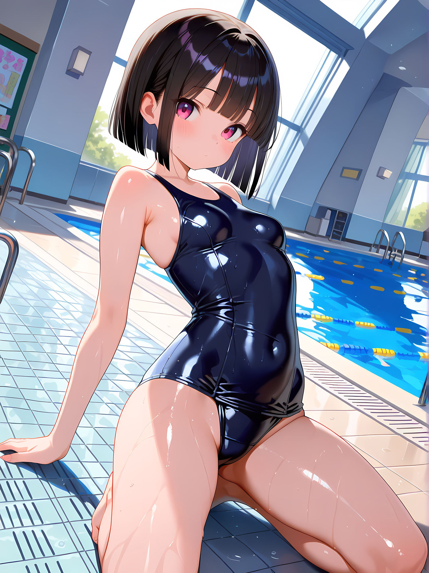 サンプル画像1:プールでスク水女子とイチャイチャ！2(にょすらもっち) [d_568497]