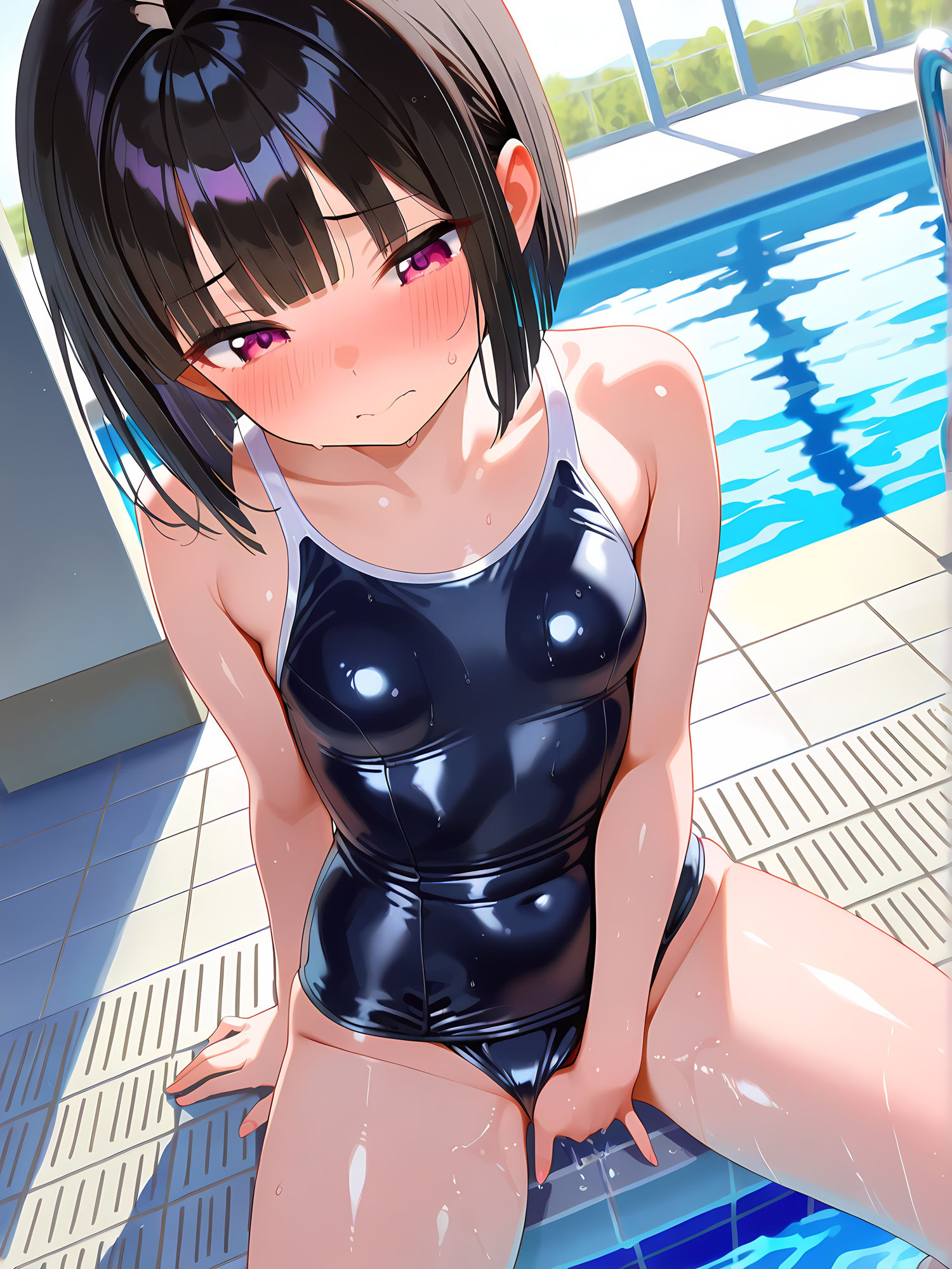 サンプル画像4:プールでスク水女子とイチャイチャ！2(にょすらもっち) [d_568497]