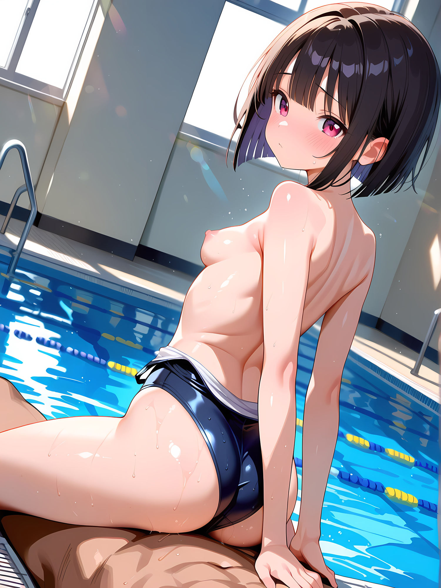 サンプル画像5:プールでスク水女子とイチャイチャ！2(にょすらもっち) [d_568497]