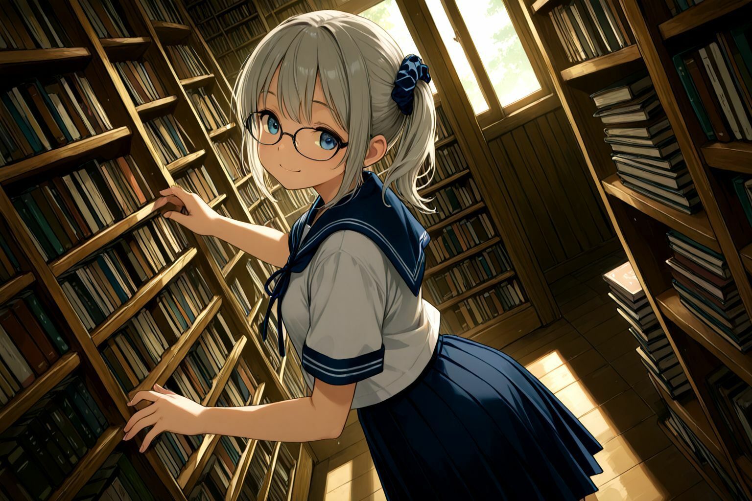 サンプル画像3:ミックスガールズコレクション  美少女図書委員のちっぱいメガネっ娘と図書館でえっちなお勉強(えちえち) [d_568544]