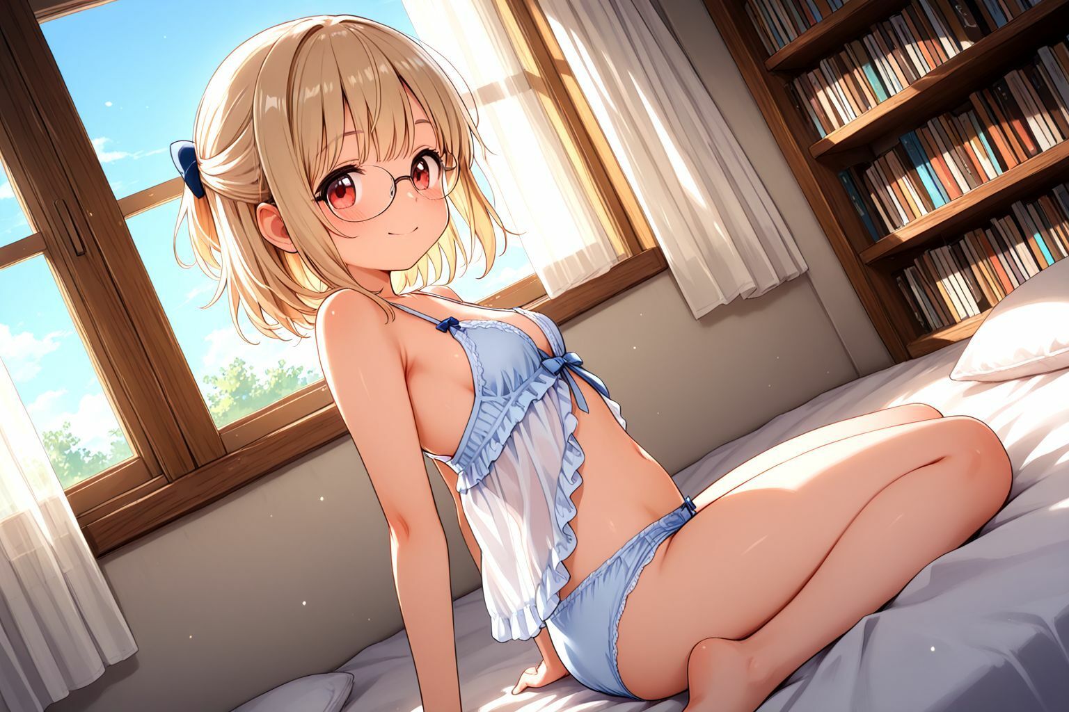 サンプル画像4:ミックスガールズコレクション  美少女図書委員のちっぱいメガネっ娘と図書館でえっちなお勉強(えちえち) [d_568544]