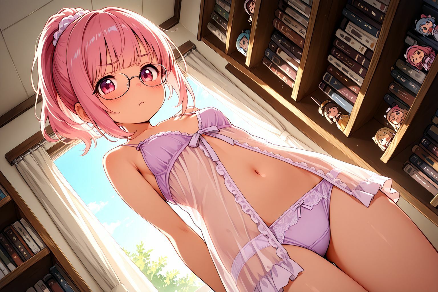 サンプル画像6:ミックスガールズコレクション  美少女図書委員のちっぱいメガネっ娘と図書館でえっちなお勉強(えちえち) [d_568544]