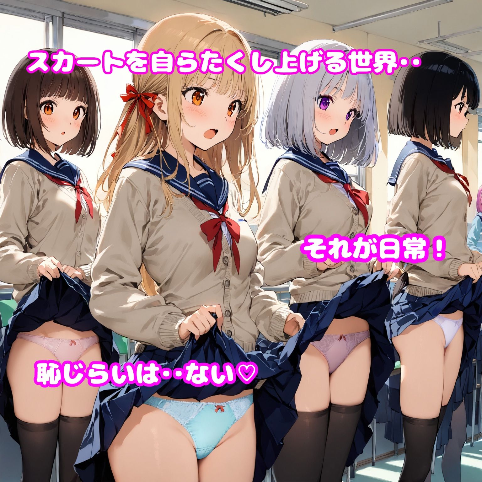 スカートをたくし上げて見せることが日常になった世界 JK編 画像1