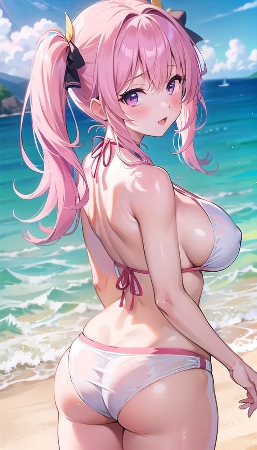 桃色髪巨乳娘プライベートビーチ 画像1