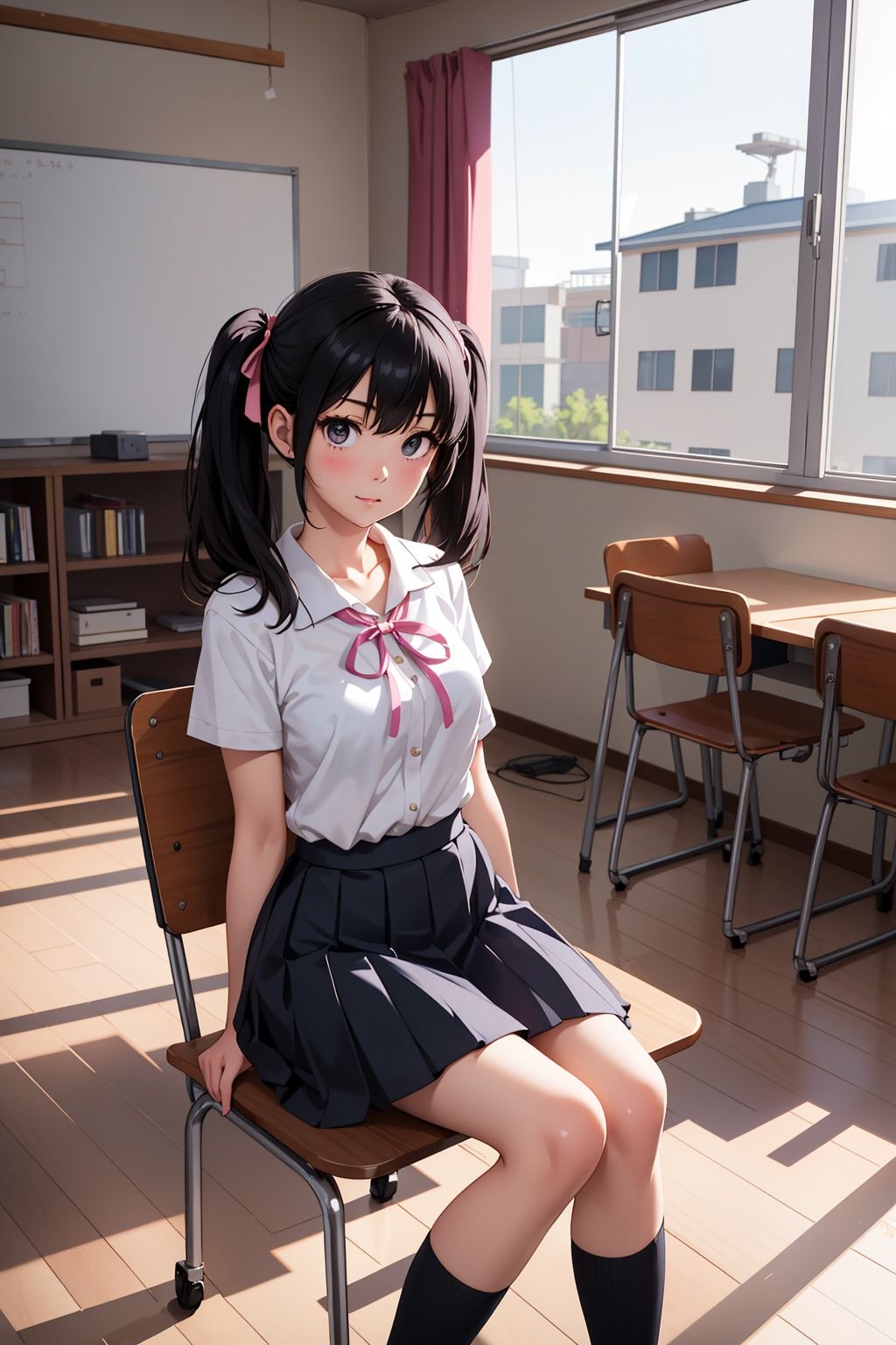 黒髪ツインテールと制服 画像1