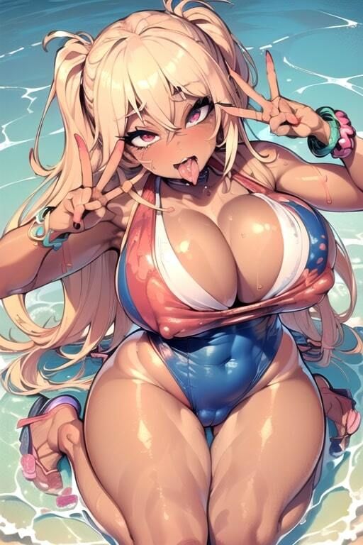 AIぶっかけCG集 海で見つけた爆乳エロ水着ギャルにごっくんさせろ！_1