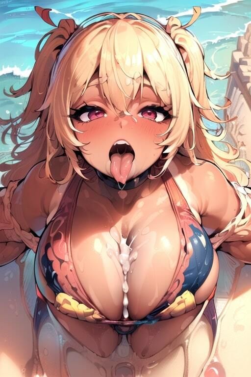 AIぶっかけCG集 海で見つけた爆乳エロ水着ギャルにごっくんさせろ！_2
