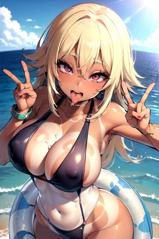 AIぶっかけCG集 海で見つけた爆乳エロ水着ギャルにごっくんさせろ！_3