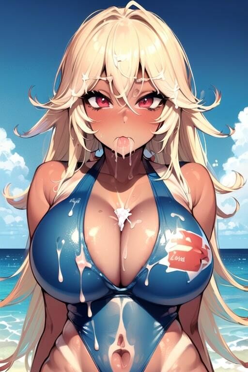 AIぶっかけCG集 海で見つけた爆乳エロ水着ギャルにごっくんさせろ！_4