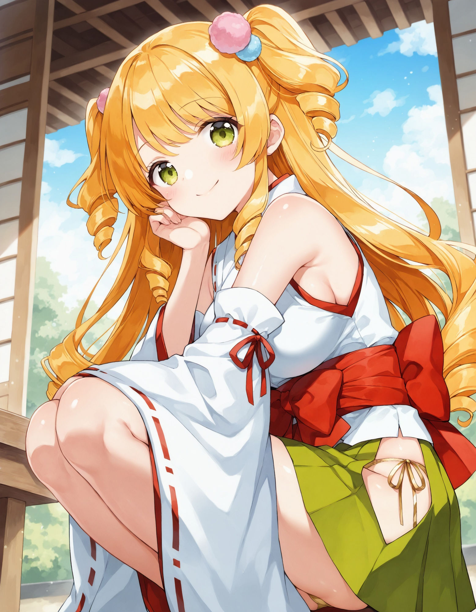 巫女コスでしゃがみパンチラ 画像3