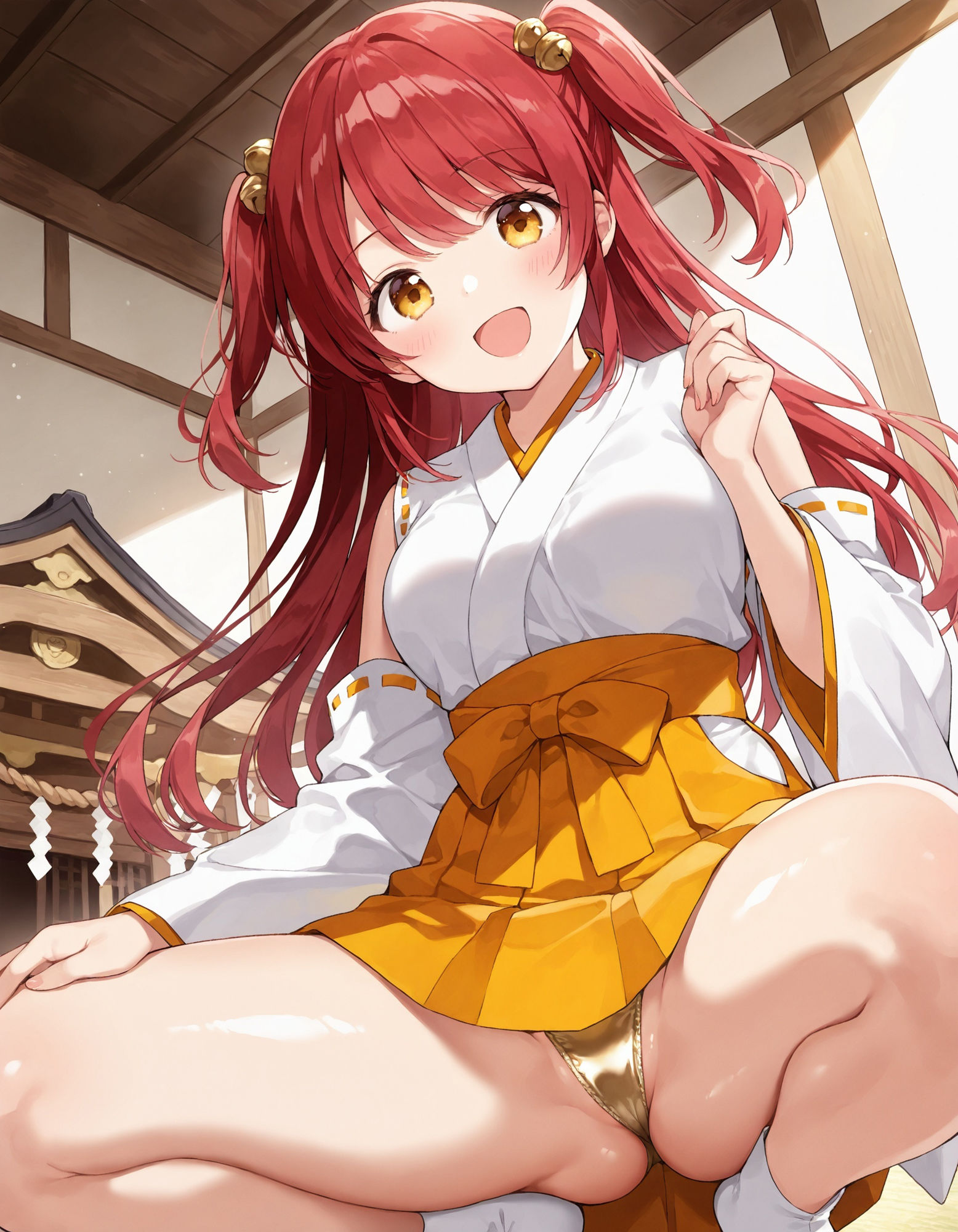 巫女コスでしゃがみパンチラ 画像4