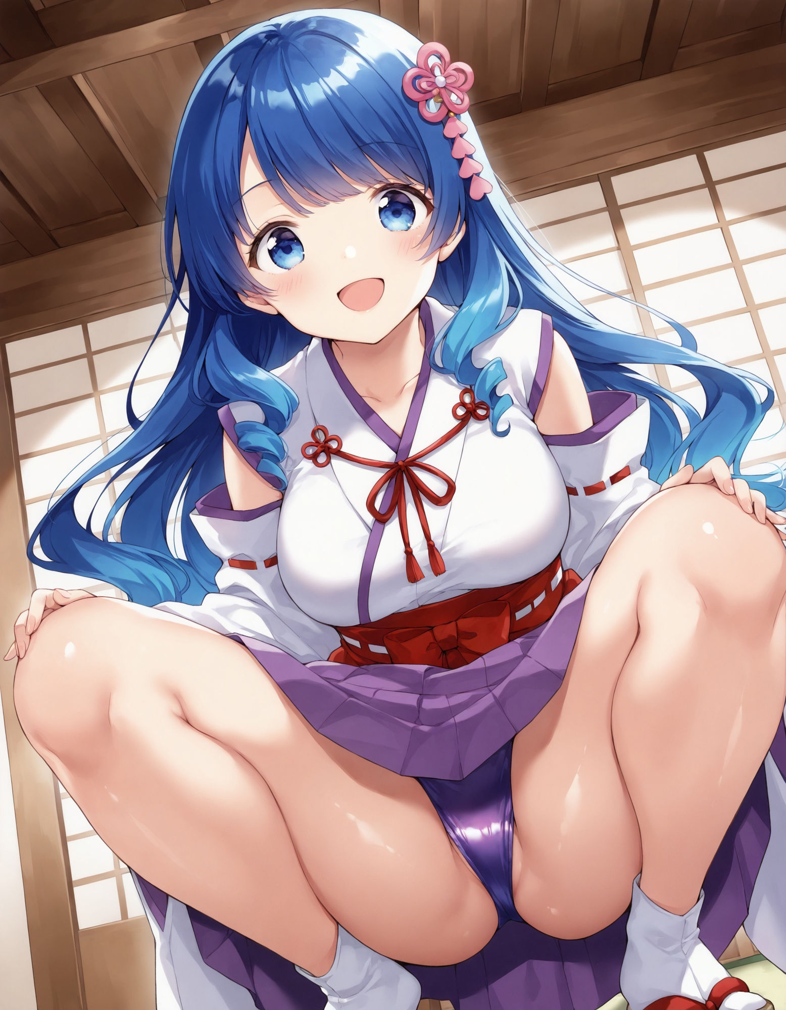巫女コスでしゃがみパンチラ 画像5