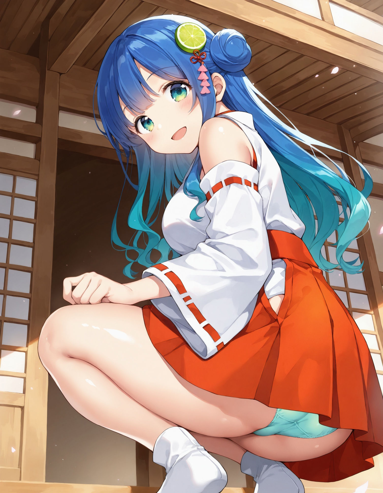 巫女コスでしゃがみパンチラ 画像7