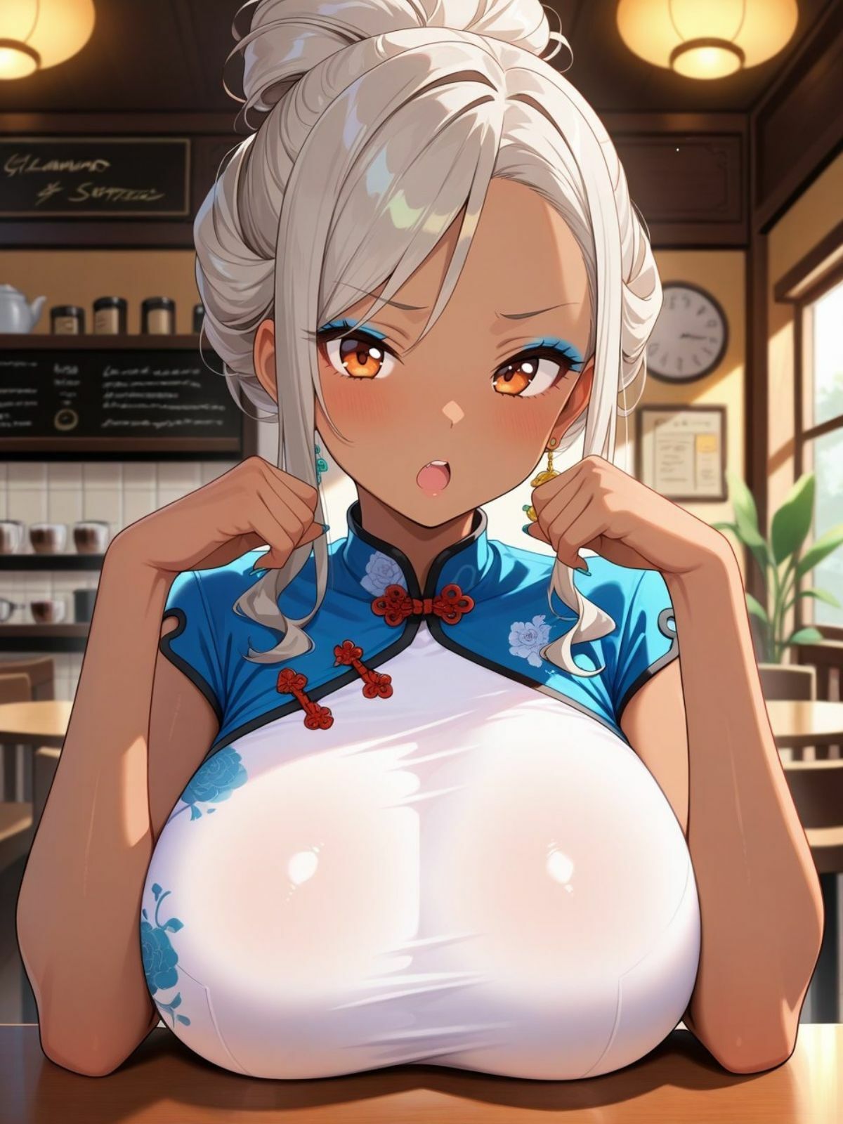 爆乳黒ギャルがチャイナドレスでお客とやりたい放題! 画像8