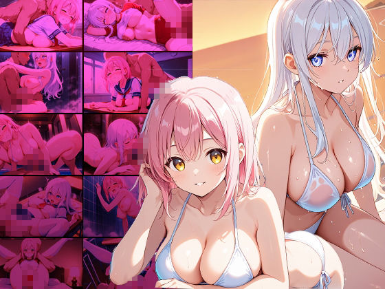 サンプル画像1:清楚白髪と妖艶ピンク髪グラビアアイドルが撮影で孕ませ交尾【高画質】(御一堂) [d_572233]