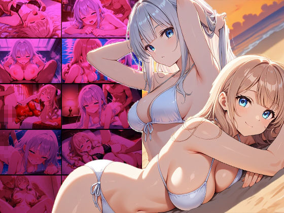 【450枚】爆乳銀髪&茶髪モデルが撮影で発情!カメラマンと中出し撮影会 画像1