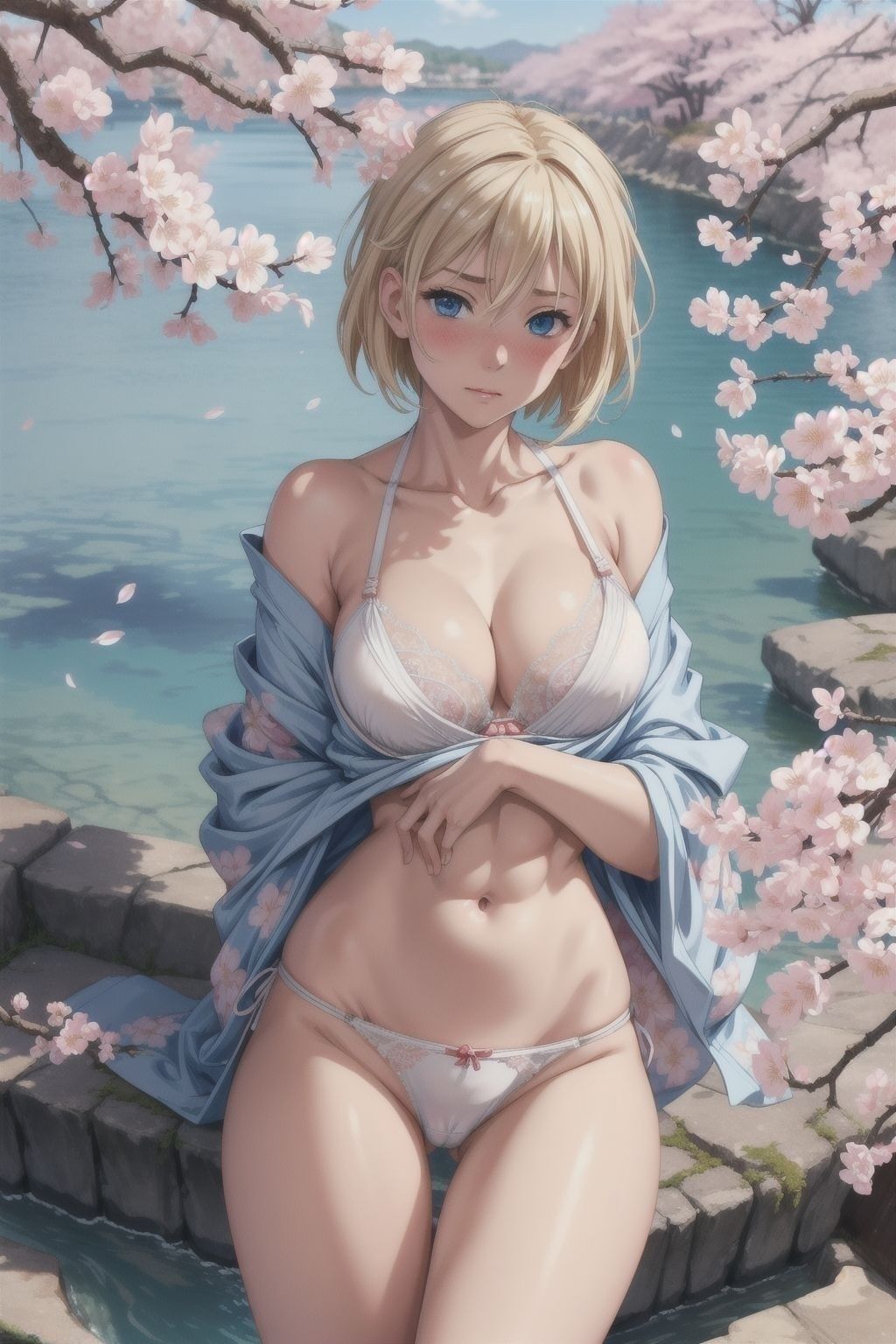 サンプル画像2:ブロンドショートの桜と着物(長ネギ粘菌) [d_573219]